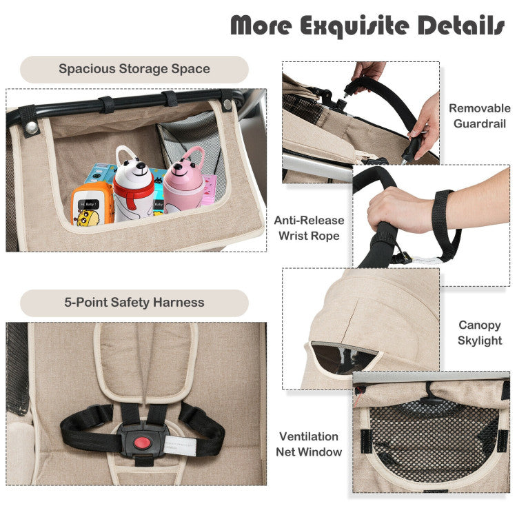 Coast 2-in-1 faltbarer hoher Kinderwagen mit Wickeltasche - Beige - 40,5 x 24,5 x 44,5 Zoll