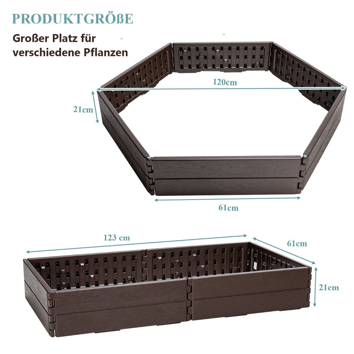 Coast 120 x 120 cm Hochbeet sechseckiger Pflanzkasten für Blumen braun für Blumen