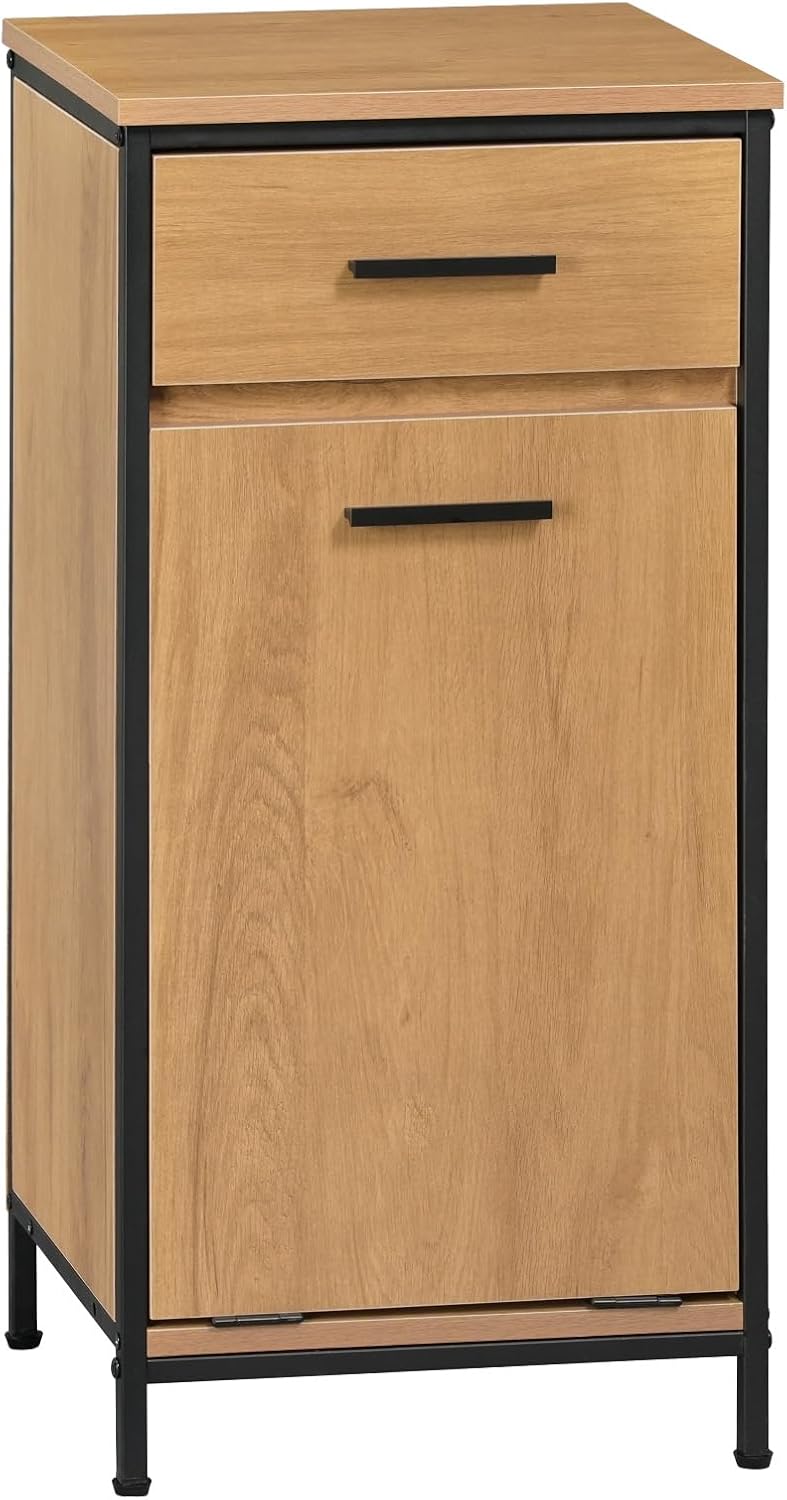 Eugad Badezimmerschrank mit Schublade und Wäschebeutel – Helles Eiche – 38 x 34 x 80 cm