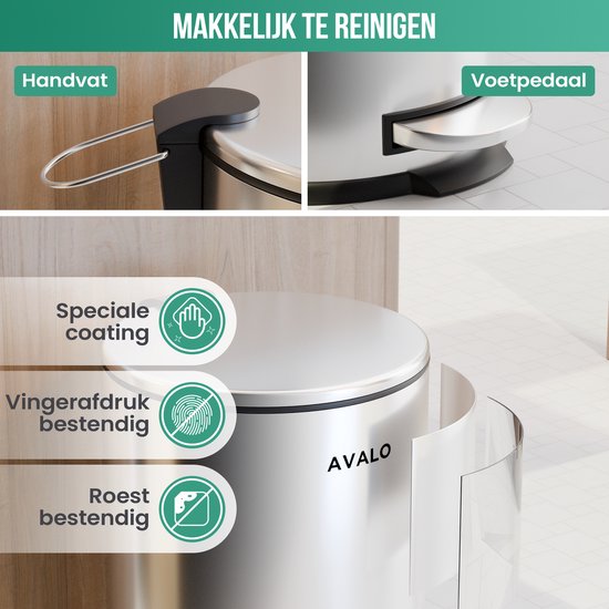 Avalo Tret-Abfalleimer 30L - Edelstahl Silber - Soft Close - Tret-Abfalleimer 30 Liter - Mülleimer 30 Liter