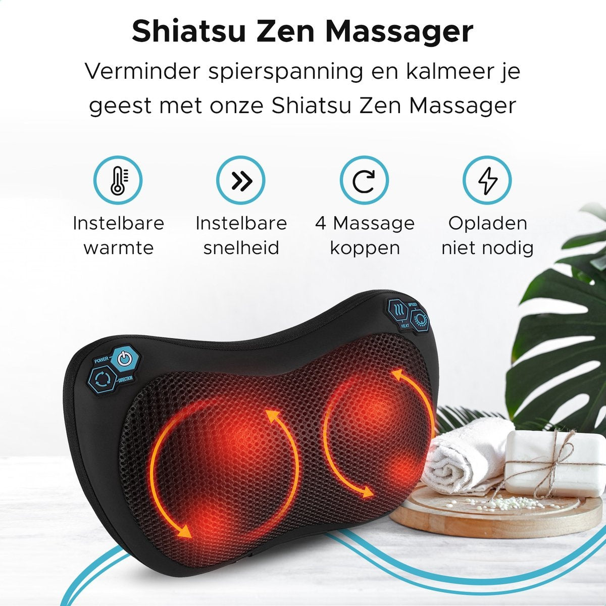 Qumax Massagekissen - Wärmefunktion - Elektrisches Shiatsu-Massagekissen - Für Haus und Auto - Schwarz