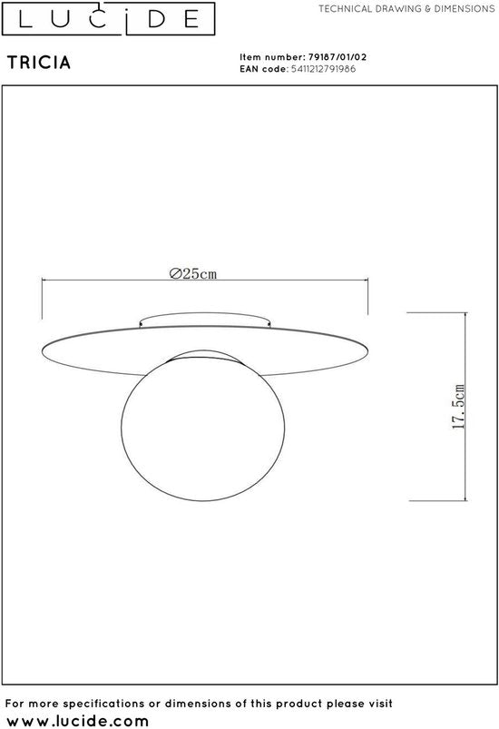 Lucide TRICIA – Deckenleuchte – Ø 25 cm – 1xE27 – Mattgold / Messing