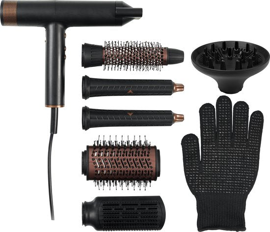 Princess Airstyler Pro 529205 - 7 in 1 - 2000 Watt - 1,8m Kabel - BLDC Motor - Luxus-Aufbewahrungstasche - Wärmehandschuh - Multi Styler - Haarwickel - Haarglätter - Haartrockner - Wärmebürste - Föhnbürste - Lockenbürste und Stylingbürste