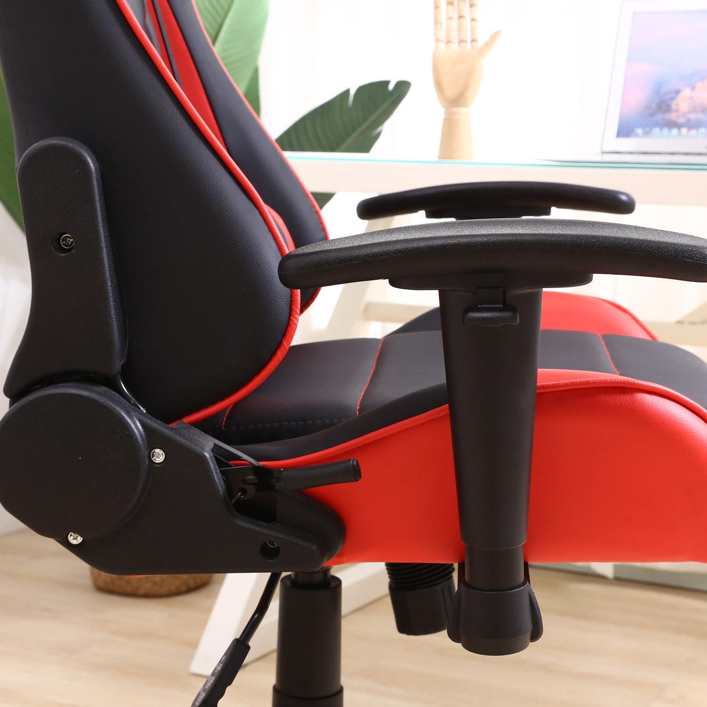 Büro-Gaming-Stuhl Rot - Kunstleder - Verstellbarer Winkel und Höhe -