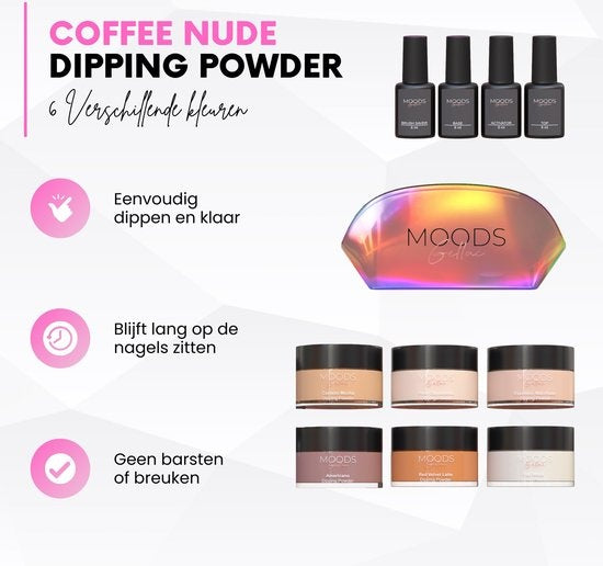Moods Gellac - Dipping Powder Starters Kit - Coffee Nude - 6 Farben - Acryl Nägel Starter Pack - Dipping Nails