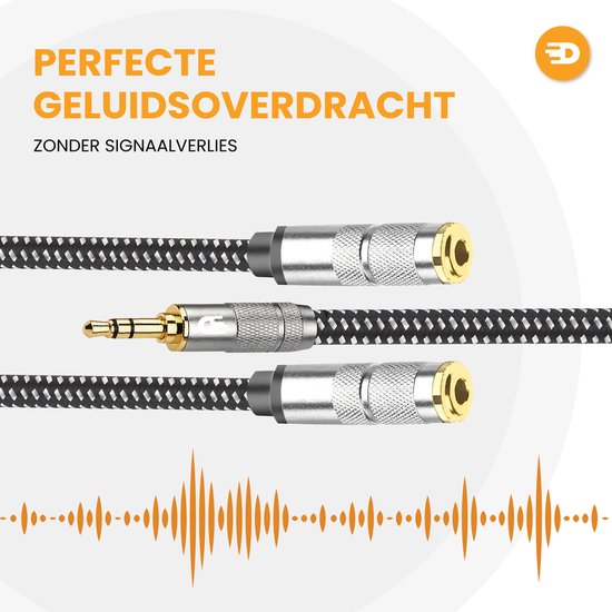 Drivv. Premium Audio Splitter - AUX - Jack Splitter - Audio Splitter 3.5 mm Jack - Stecker zu Buchse - Grau