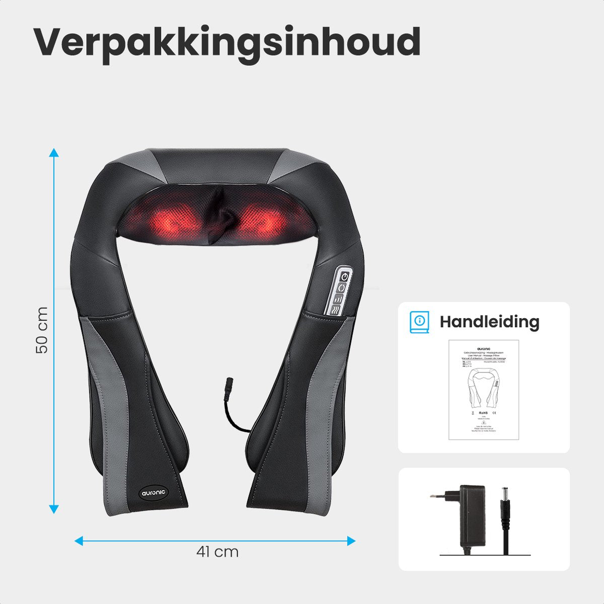 Auronic Nackenmassagegerät und Rückenmassagegerät Bundle - Wärmefunktion - Elektrisch - Schwarz/Grau