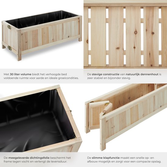 tectake® Hochbeet Blomster - Blumenkästen für den Außenbereich Rechteckig - Inklusive Folie - Faltbarer Blumenkasten aus Holz - Stabil und wetterfest - 70 x 30 x 25 cm - Gartenbeet für Kräuter, Gemüse und Blumen - Anthrazit