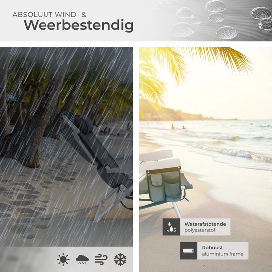 tectake® Beach Chair Coral - faltbarer Campingstuhl mit Kühltasche und Aufbewahrungstasche - 5-fach verstellbare Rückenlehne mit Kopfkissen - breite Armlehnen mit Becherhalter / Telefonhalter - faltbarer Campingstuhl - Grau