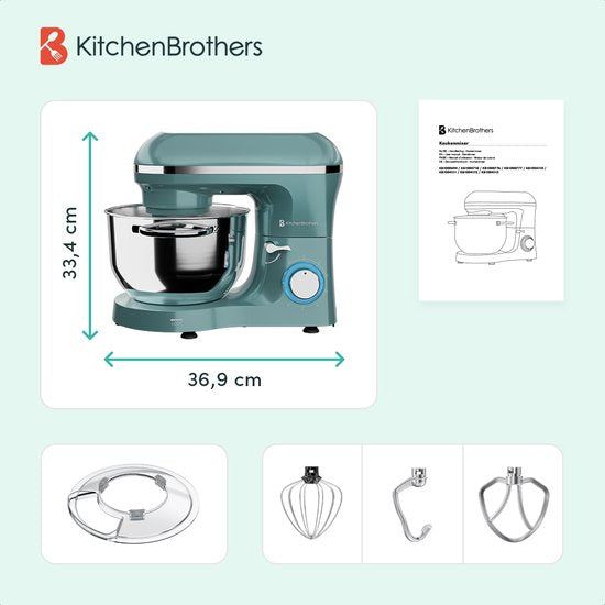 KitchenBrothers Küchenmaschine - Küchenroboter - 6.2L - Mixer mit Rührschüssel - Küchenmixer - 2000W - Pastellgrün