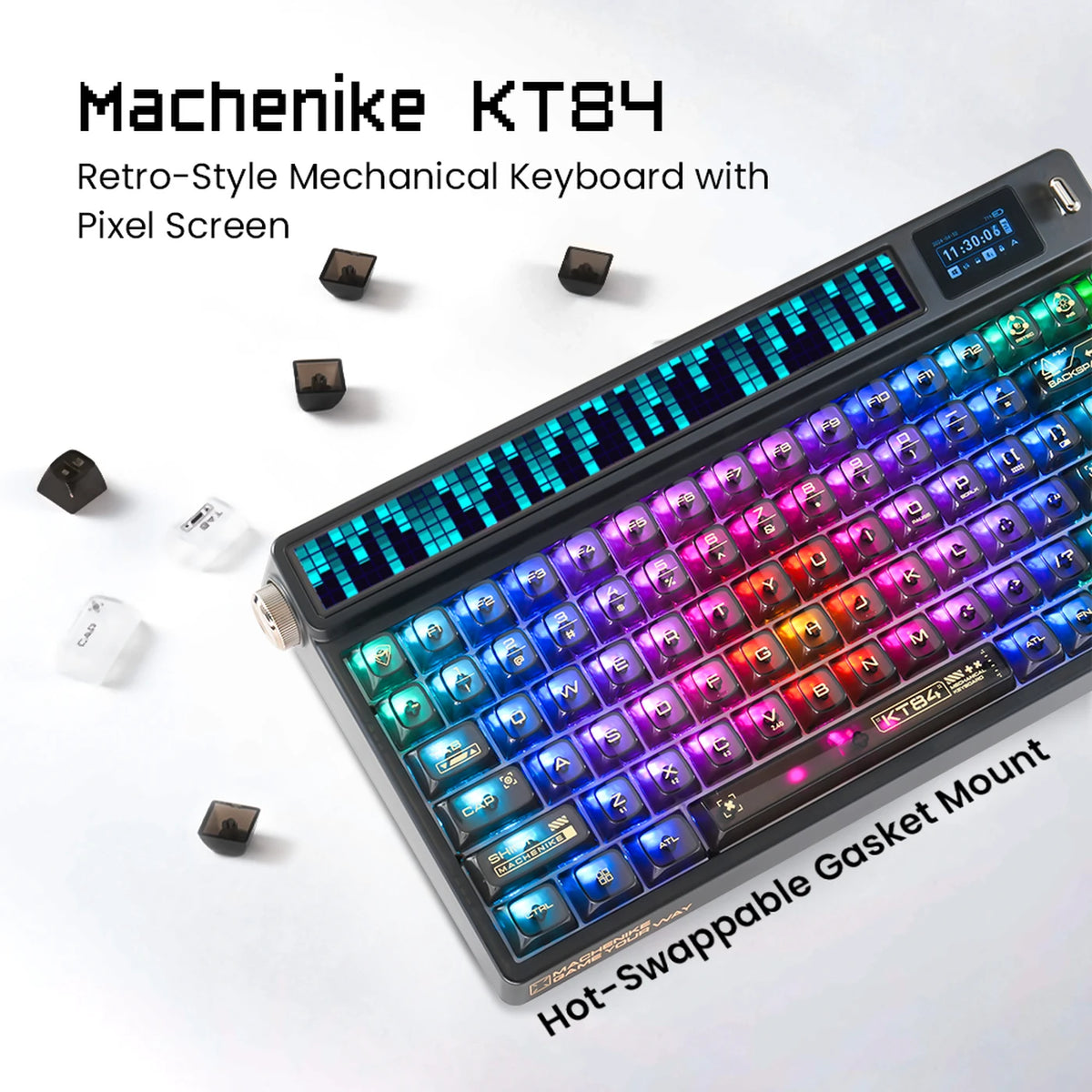 Machenike KT84-B84W 75 % mechanische Tastatur – Weiß – Gateron Yellow, RGB, Tri-Mode