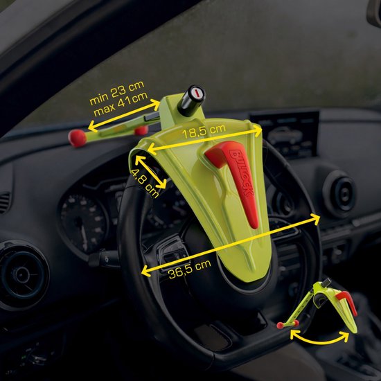 Bullock Defender Pro Lenkradschloss – Schützt auch den Airbag vor Diebstahl – Auffällige gelbe Farbe – Zwei nummerierte Schlüssel – Lenkradschloss für PKW, Transporter, Wohnmobil