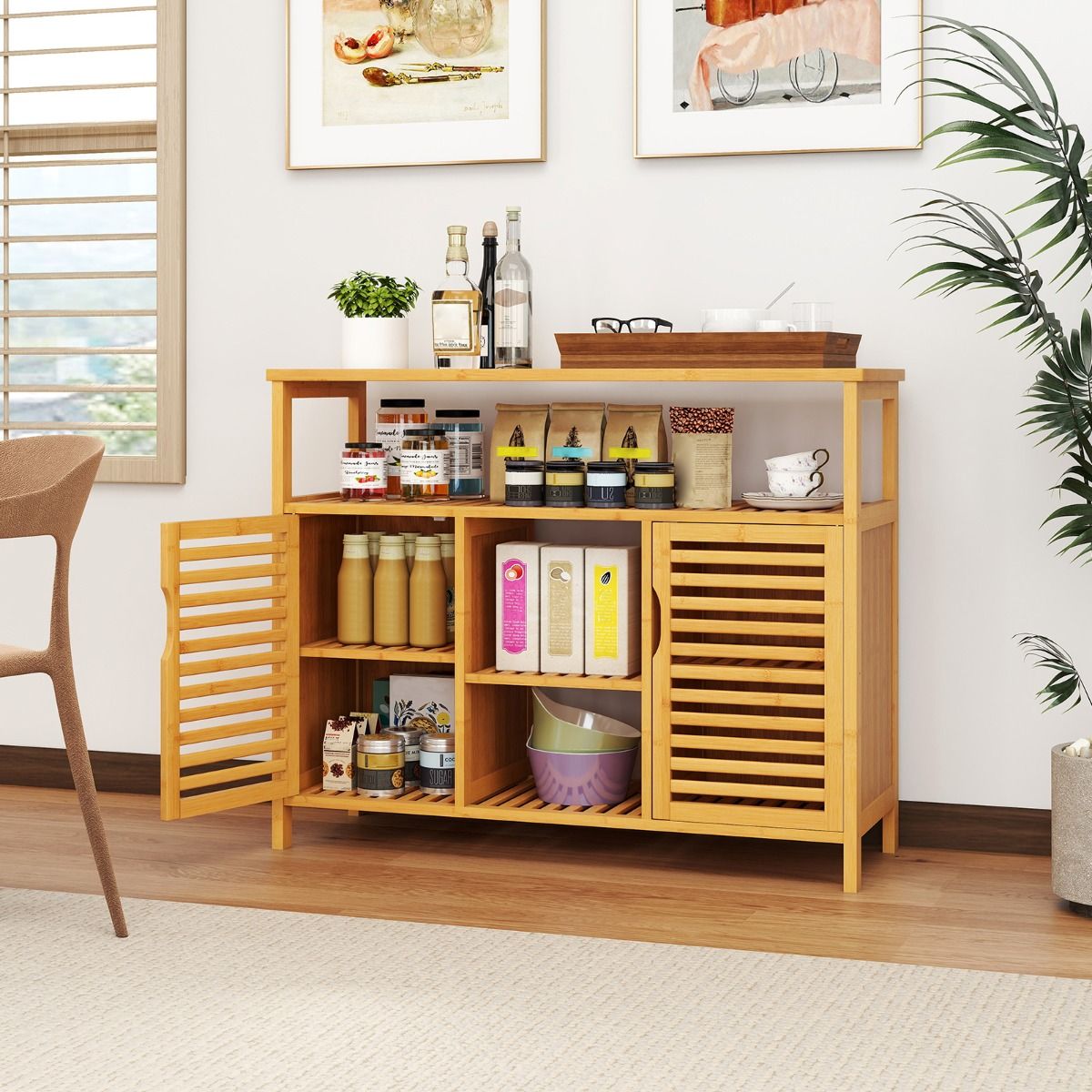 Coast Bambus-Badezimmerschrank – 2 Türen – offene Regalböden – natur – 100 x 35 x 80 cm