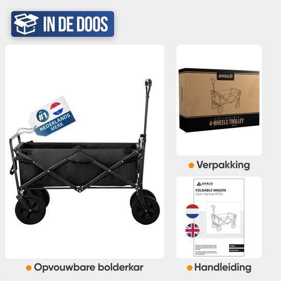 Avalo Bolderkar XL - faltbar - bis zu 110KG - 91x51x59 CM - 120L - 360à ¬âˆÂ¬Â¢Ã ¬âˆâ‰ˆÂ° Räder - Schwarz