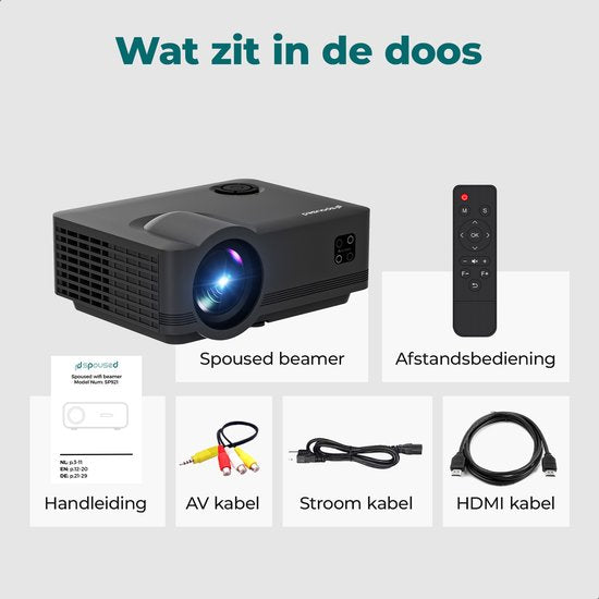Spoused Beamer - Full-HD - 11.000 Lumen - Streaming von Ihrem Telefon mit WiFi - Mini-Beamer - Schwarz