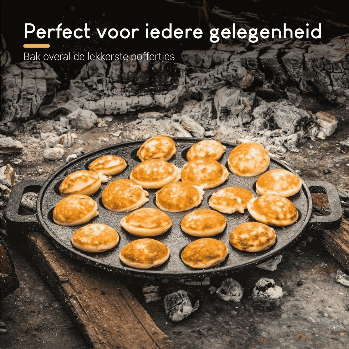 Ocina Poffertjes-Pfanne - Combo-Pack - 19 Poffertjes - Poffertjes-Maschine - Poffertjes-Pfanne Induktion - Poffertjes-Pfanne elektrisch - Gusseisenpfanne - Inklusive Spenderflasche, Griffe, 6x Poffertjes-Gabeln und Fettbürste - Gratis-Rezeptbuch