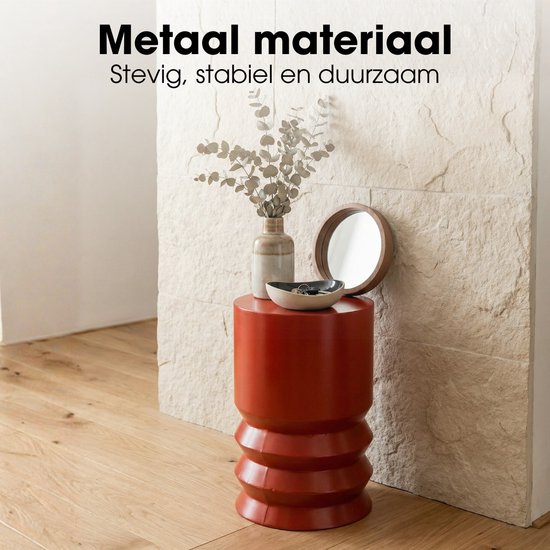 Mica Decorations Mart Beistelltisch – Runder Beistelltisch – Tischchen – Couchtisch – Beistelltisch für das Wohnzimmer – Auch als Pflanzentisch oder Pflanzenständer geeignet – Metall – 46 x 30 cm – Rot