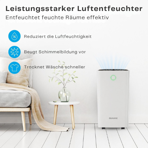 Auronic - Luftentfeuchter - Entfeuchtet 12 l pro Tag - Waschtrockenfunktion - Geeignet für Wohnzimmer, Schlafzimmer und Badezimmer - Weiß