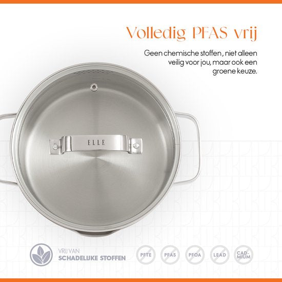 ELLE Gourmet Modern Edelstahl Kochtopf mit Deckel - Ø 18 cm - Kochtopf - PFAS frei - Induktion