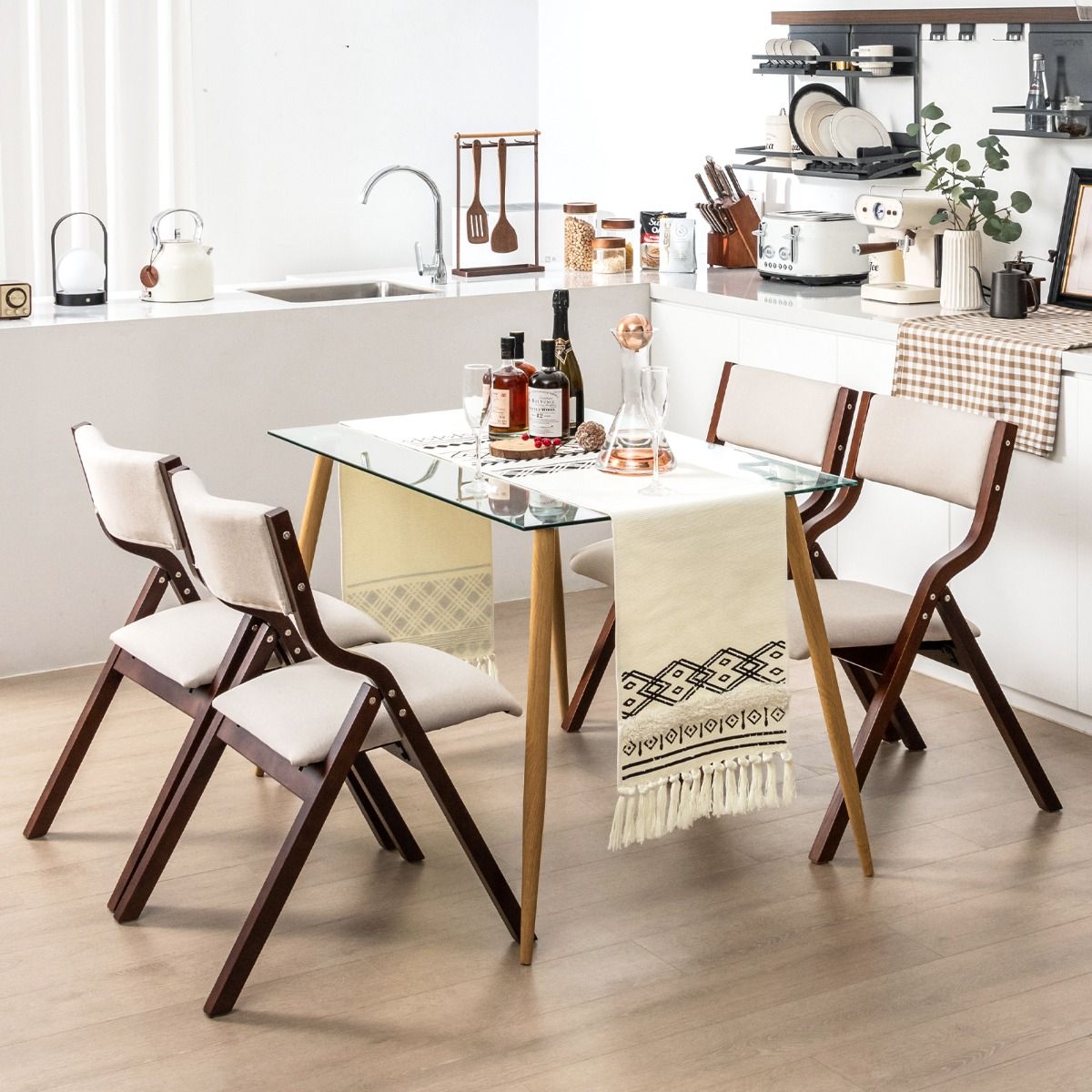 Coast Esszimmerstühle, 2er-Set – klappbar – Gestell aus Massivholz – Kaffee und Beige