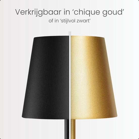 Goliving Tischlampe Wiederaufladbar - Kabellos und dimmbar - Moderne Touch-Lampe - Nachtlampe für das Schlafzimmer - 38 cm - Gold