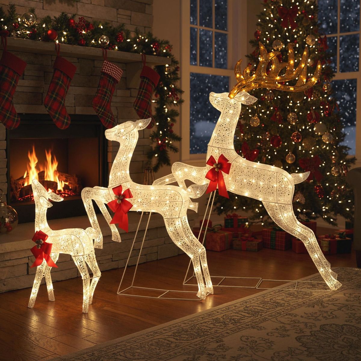 Coast 3-teilige LED-Rentierfamilie XXL - 330 warmweiße LEDs - Bock 136x41x152 cm / Hinde 86x20x107 cm / Kalb 48x20x74 cm
