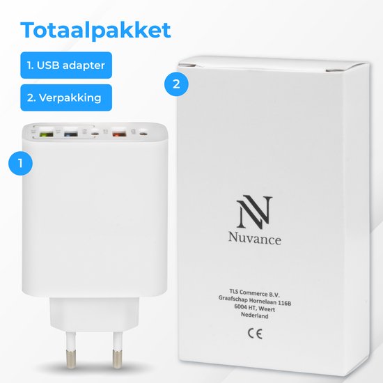 Nuvance - USB-Adapter - 5 Ports - USB-Stecker - USB-Ladegerät - Geeignet für jedes USB-Kabel - Weiß