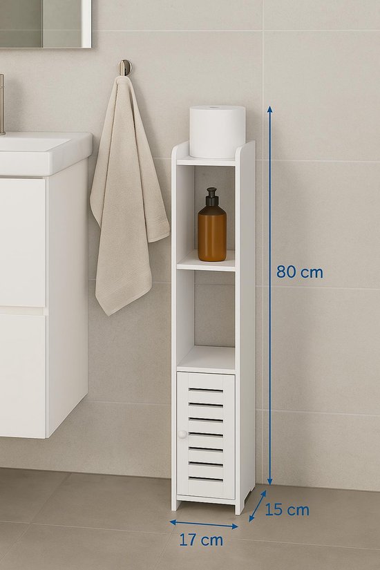 Ceruzo Badezimmerschrank - Schmaler Aufbewahrungsschrank - 80 cm hoch - Für Toilette oder Badezimmer - Weiß