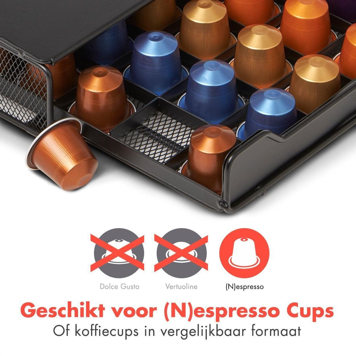 KitchenBrothers Kapselhalter - mit Schublade - Nespresso - 60 Tassen - Schwarz