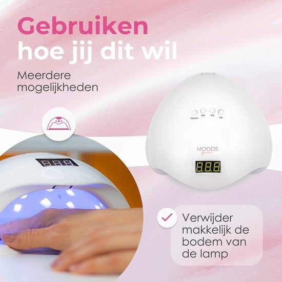 Moods Gellac - Professionelle Nagellampe - UV-Lampe Gel-Nägel - Nageltrockner - Steuerbar mit Tasten - Leistungsstarke LED-Lampe - Weiß