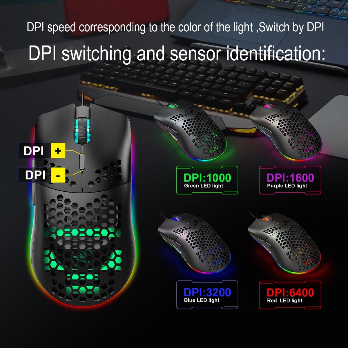 HXSJ J900 Optische Gaming-Maus - Ultraleicht - RGB-Beleuchtung - 6400 DPI - Schwarz