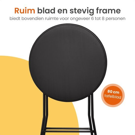 Goliving Bartable - Inklusive Bartable-Hülle - Tischschürze - Zusammenklappbar - Stabiler Partytisch - Für den Innen- und Außenbereich - Belastbarkeit 50 kg - Ø80 x 110 cm - 8,5 kg - Schwarz