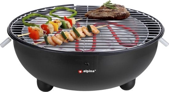 alpina Electric BBQ - Tischgrill - No Smoke - Indoor Grillen - 1250W - Ø 30 Cm - Schwarz