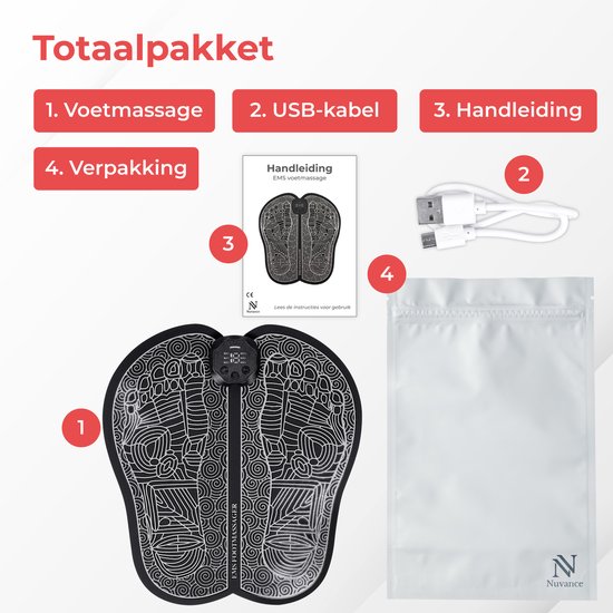 Nuvance - Fußmassagegerät mit Display - EMS-Massagematte - Stimuliert die Durchblutung - Massagegeräte - Wireless - 54 Positionen - Schwarz