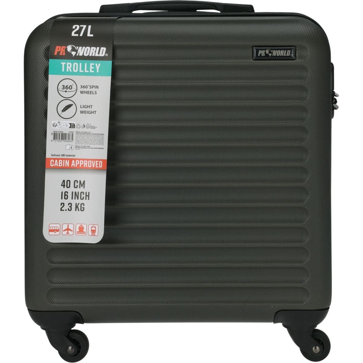 ProWorld Handgepäckkoffer 16 Zoll – Anthrazit – 26 Liter – 4 Lenkrollen – Zahlenschloss – 41 x 22 x 47 cm