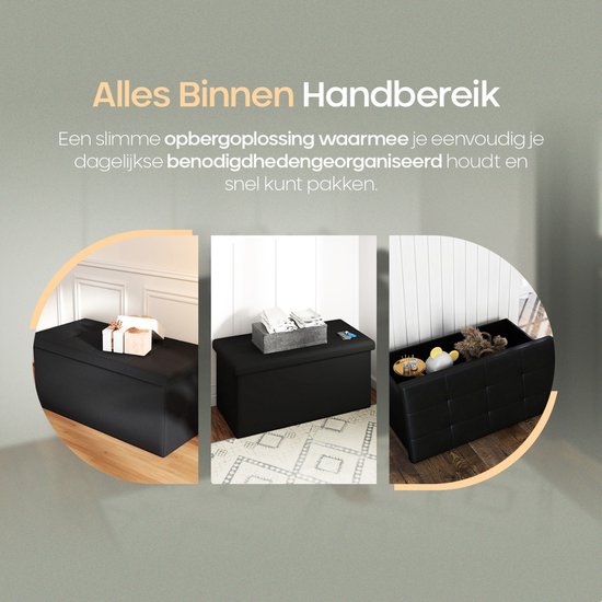 O'DADDY® Aufbewahrungsbox - Bank mit Aufbewahrung - Aufbewahrungsbank - Aufbewahrungsbox - Hocker - Aufbewahrungsbox mit Deckel - Leinen & Baumwolle - 76 x 38 x 38 cm - Schwarz