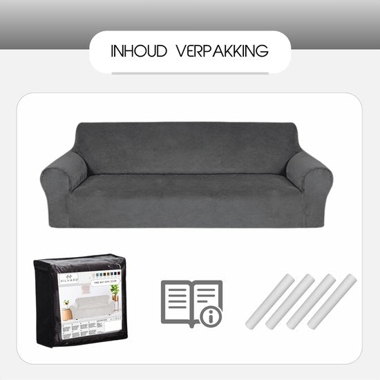 Hilvard - Sofabezug 4-Sitzer-Sofas - (230 - 275 cm) - Grau - Samt - Stretch - Sofaschutz - Möbelbezug - Gegen Schäden und Flecken - Sitzbezug - Sitzbezug