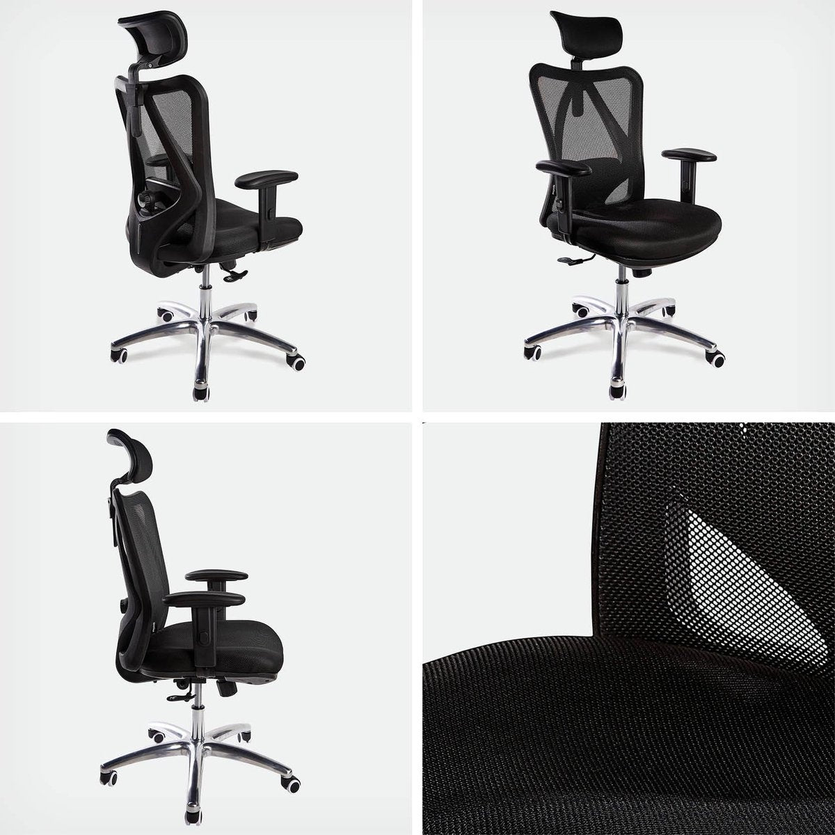 LifeGoods Ergonomischer Bürostuhl - Verstellbar - Bis zu 136 kg - Schwarz