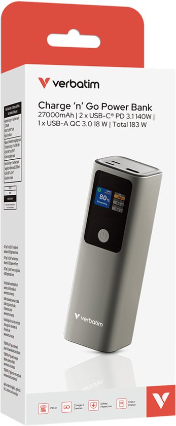 Charge 'n' Go 27000mAh Power Bank 183W Grau