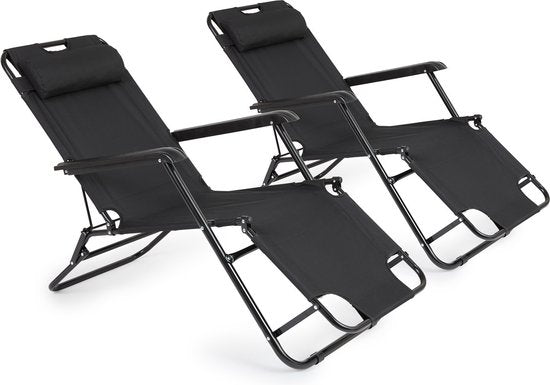 909 Outdoor-Liegestuhl - klappbar - Set 2 - verstellbar - Polyester & Metall - Schwarz