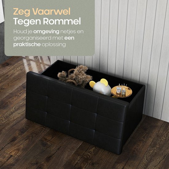 O'DADDY® Aufbewahrungsbox - Bank mit Aufbewahrung - Aufbewahrungsbank - Aufbewahrungsbox - Hocker - Aufbewahrungsbox mit Deckel - Leinen & Baumwolle - 76 x 38 x 38 cm - Schwarz