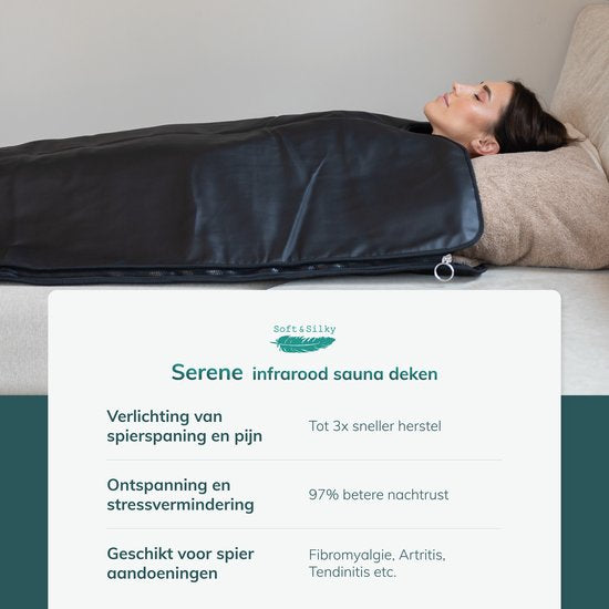 ComfortFlow Infrarot-Decke - 35 bis 85º - Inkl. Entgiftungsdecke - Infrarot - Rotlichttherapie - Sauna - Rotlichttherapie - Lampe - Wärme - Elektrisch - Decke - Für Muskeln, Fibromyalgie und Gelenke - Leder schwarz