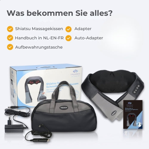 Lifeproducts - Shiatsu-Massagekissen - Nacken- und Rückenmassagegerät - Wärmefunktion - Kabellos - Schwarz