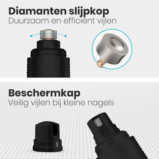 Auronic Elektrische Nagelfeile - für Tiere - wiederaufladbar - kabellos - Diamantfeilkopf - Hund/Katze - Schwärzen