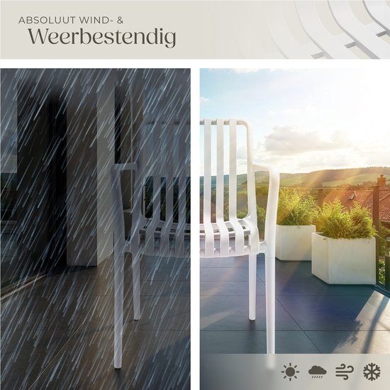 tectake® 4er-Set Gartenstühle Alcudia – Creme – Kunststoffstühle mit Armlehnen – Gartenset für den Gartentisch oder auf dem Campingplatz – stapelbar – Stühle für Garten, Terrasse oder Balkon - Wetter- und UV-beständig - Tragkraft 120 kg pro Gartenstuhl