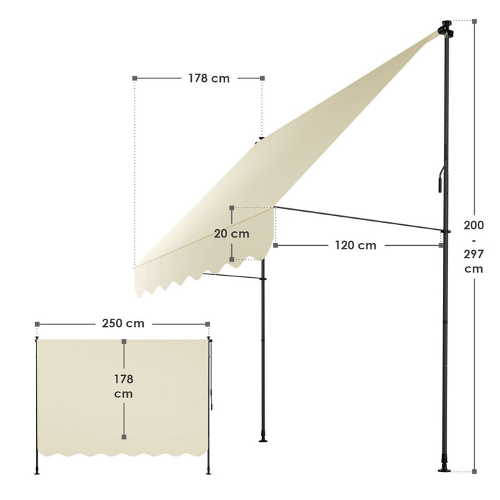 Juskys Sonnendach - 250 x 120 cm - Wasserabweisend und UV-beständig - Beige