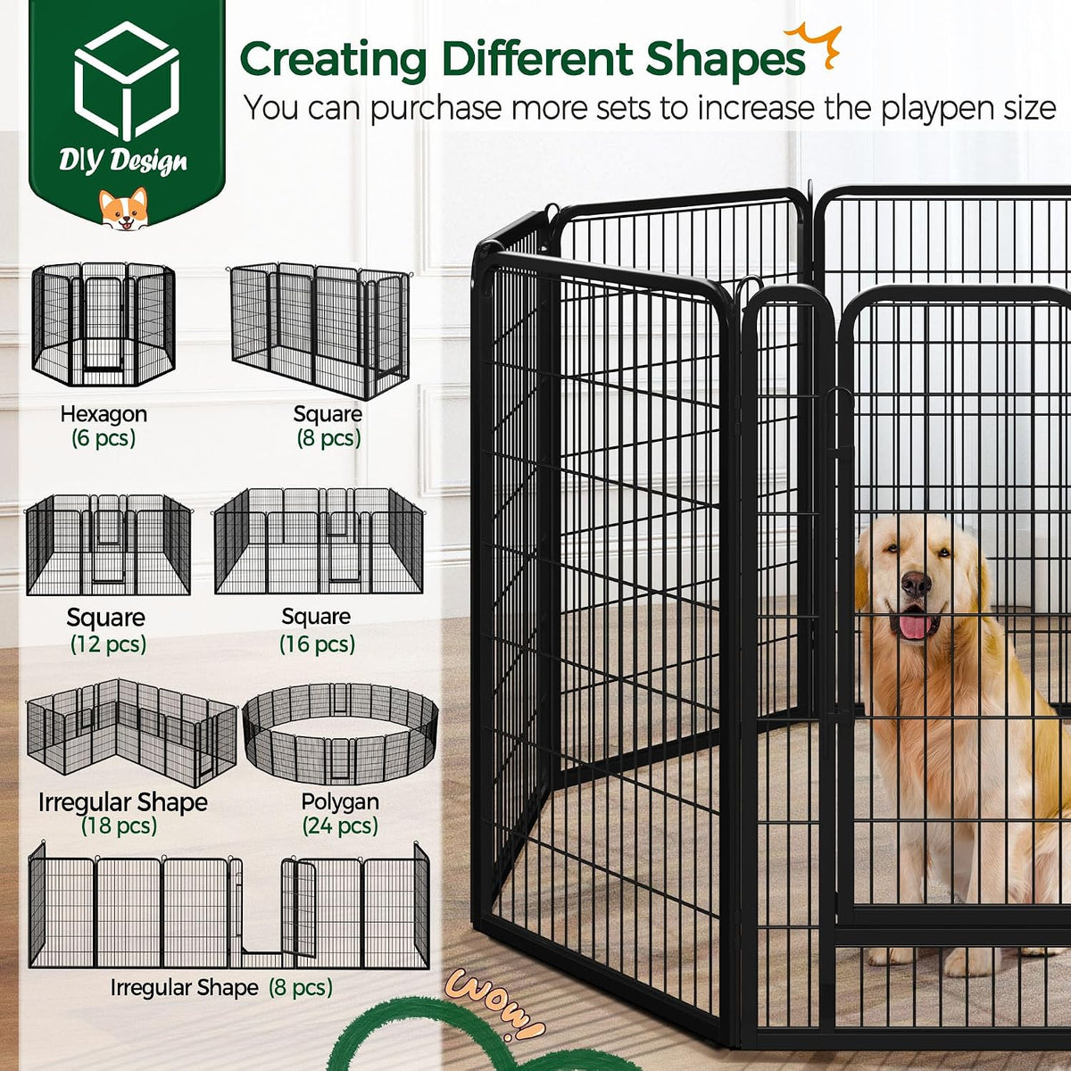 Yaheetech Hundeauslauf mit Tür – 8 Elemente – 71 x 120 cm pro Element – Schwarz