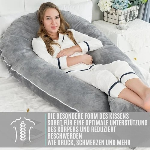 Strex - Schwangerschaftskissen - XXL - Umstandskissen - Velours - 280cm - Abnehmbarer Bezug - Grau