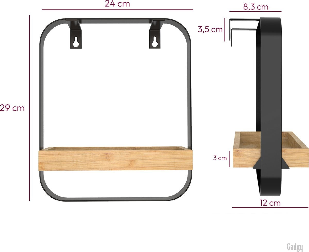 Gadgy Wandregal Metall Holz Schwarz - Wandregal - Wandkasten - Wanddekoration Industrie - Wanddekoration - 29x24cm