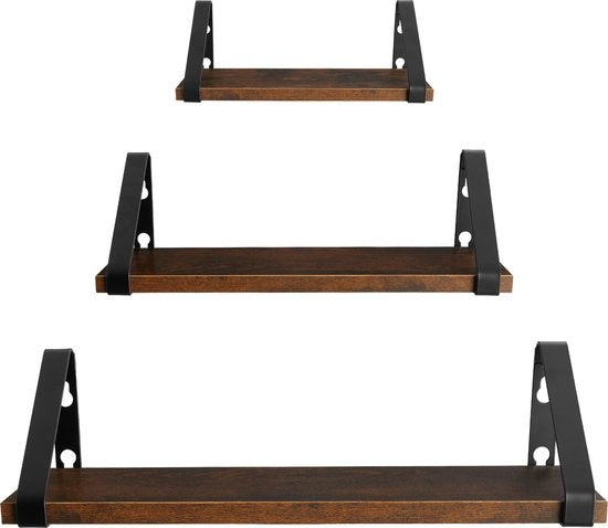 tectake - 3 Wandregale Cowell industrial dunkelbraun - 404429
